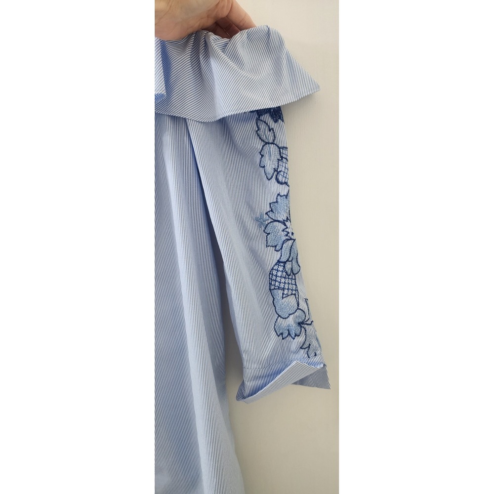 Label by 5 Twelve Blue White Pinstripe Cold Shoulder Ruffle Shirt Dress Size 12 - Picture 4 of 9